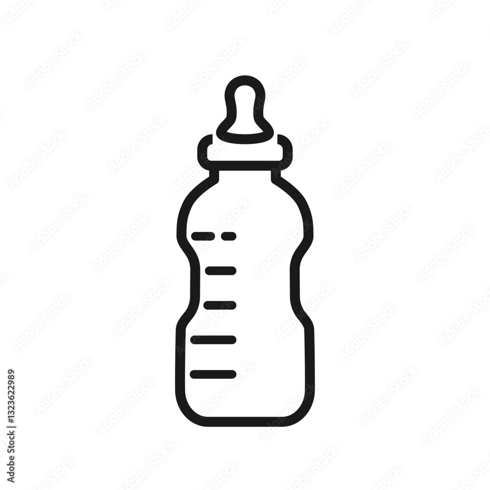 Fototapeta premium Baby feeding bottle line icon with editable stroke. A container with a nipple and measurement markings. For web page, medical design, parenting app. Motherhood and baby care. Vector illustration