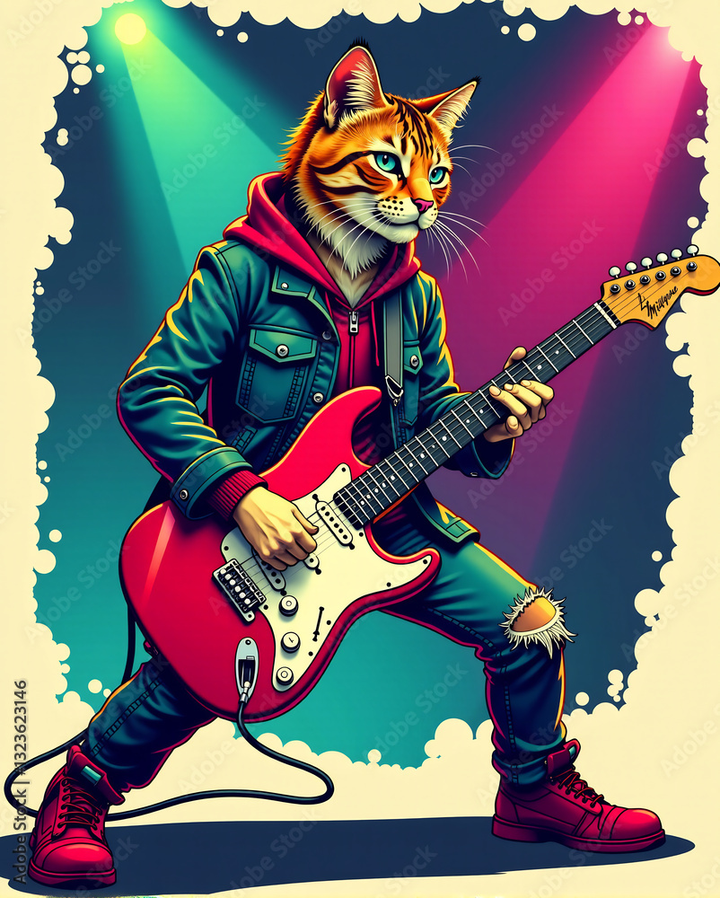 Obraz premium Rockstar Cat: Musical Feline for T-Shirts