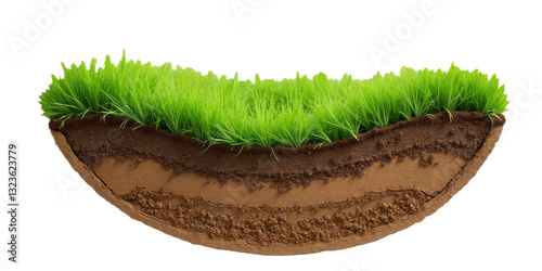 Soil Profile with Grass, transparent background
