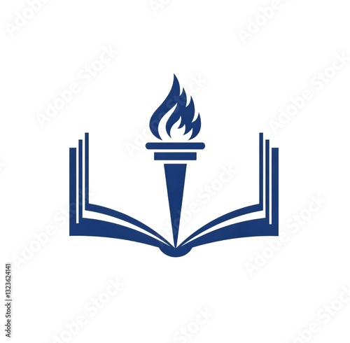 Burning torch of knowledge emerging from open book