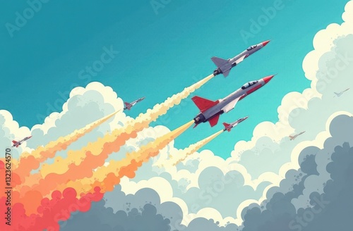 Military missiles launch to strike enemy positions in a conflict zone