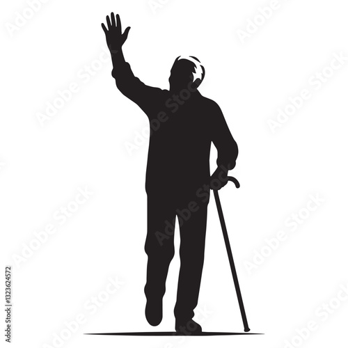 Sociable Waving Oldman silhouette, always eager to connect - Oldman illustration - Minimalist Waving Oldman vector - Friendly presence
