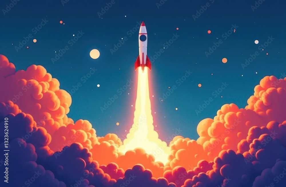 Naklejka premium Military missiles launch towards target with intensity amidst clouds