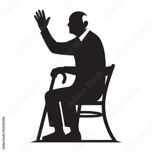 Caring Waving Oldman silhouette, expressing love and support - Oldman illustration - Minimalist Waving Oldman vector - Compassionate elder
