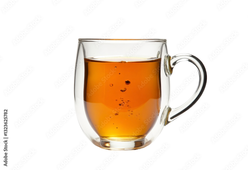 Tea in a clear double walled glass mug, transparent background Tea in a clear double walled glass mug, transparent background