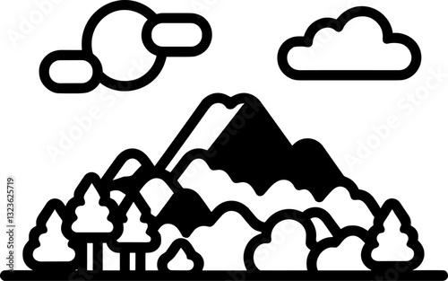 Majestic Mountain Landscape with Clouds and Trees - A Scenic Vista
