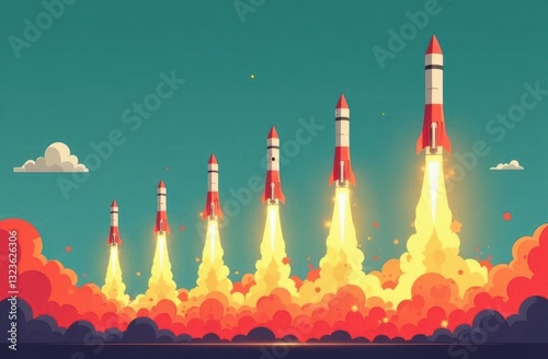Military missiles launched toward target demonstrating advanced technology