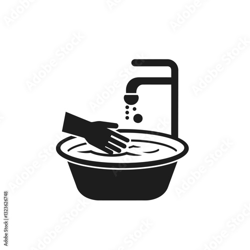 Hand in water tun while tap is open icon vector in black color with white background