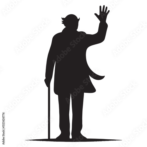 Gentle Waving Oldman silhouette, a symbol of wisdom and kindness - Oldman illustration - Minimalist Waving Oldman vector - Welcoming figure
