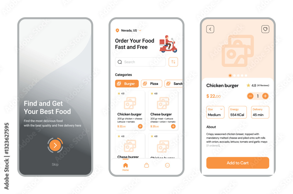 Food Delivery Mobile App UI – Dark Mode Checkout, Navigation & Screens