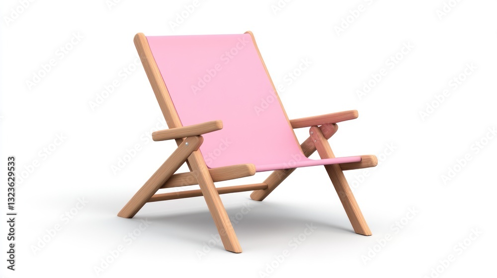 Fototapeta premium Pink Wooden Folding Beach Chair: Relaxation and Summer Style