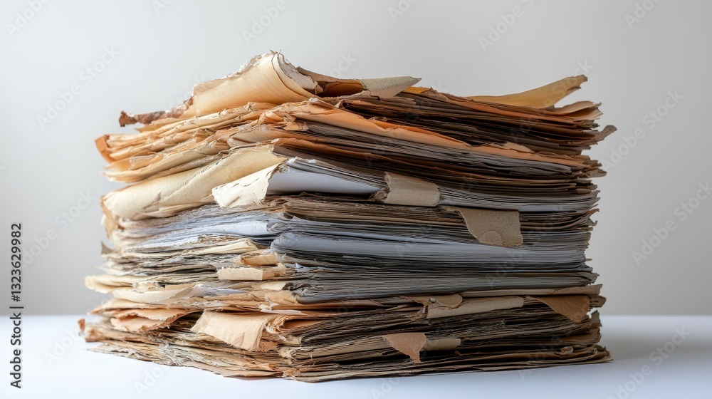 A towering stack of documents, their edges crisp against a pristine white background that allows them to stand out, symbolizing knowledge, information, and the accumulation of knowledge. A towering stack of documents, their edges crisp against a pristine white background that allows them to stand out, symbolizing knowledge, information, and the accumulation of knowledge.