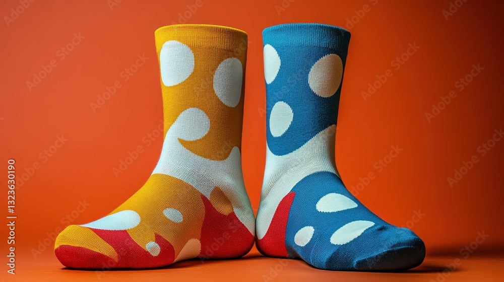 Two vibrant socks, their colorful patterns standing out against a transparent backdrop, lay side by side, their simple yet inviting forms ready to be paired with a shoe. Two vibrant socks, their colorful patterns standing out against a transparent backdrop, lay side by side, their simple yet inviting forms ready to be paired with a shoe.