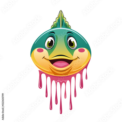 Obraz na płótnie Portrait of a cute puffer fish, dripping liquid colors vector icon design w salonie
