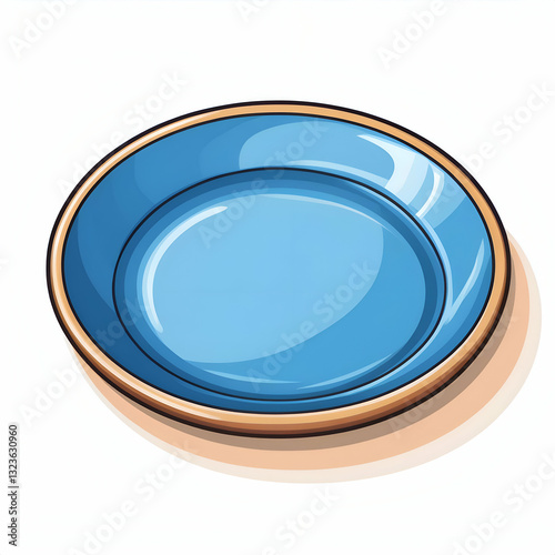 Cartoon blue ceramic plate isolated. on a white background