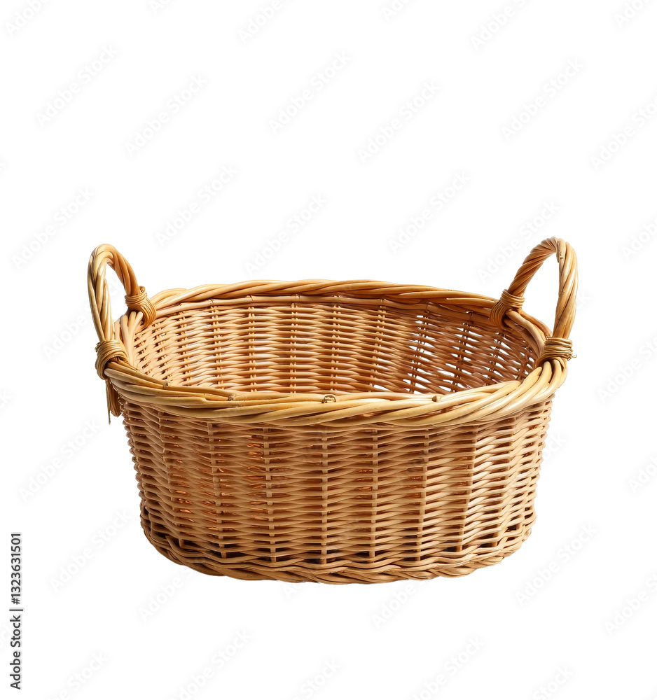 Fototapeta premium Wicker Basket with Handles, transparent background