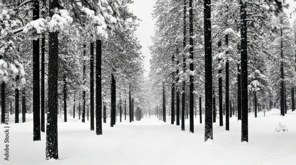 custom made wallpaper toronto digitalSnow-Kissed Forest Path: A serene snow-covered path winds through a dense forest of towering trees dusted with snow, creating a tranquil and majestic winter wonderland.