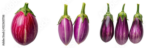 Wallpaper Mural Various purple eggplants with green stems on transparency background Torontodigital.ca