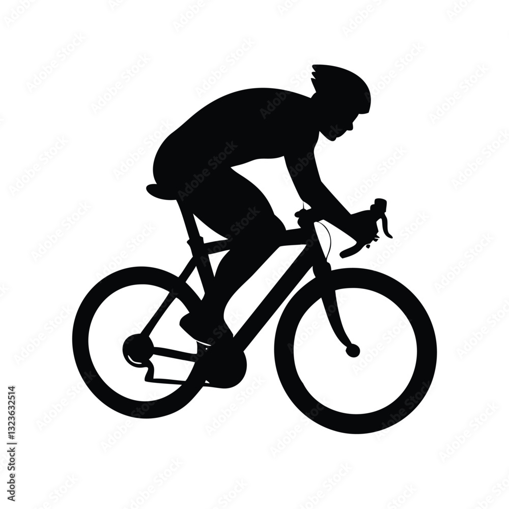 Fototapeta premium Sleek Cyclist Silhouette Vector Illustration: Forward-Leaning Racing Posture on Road Bike