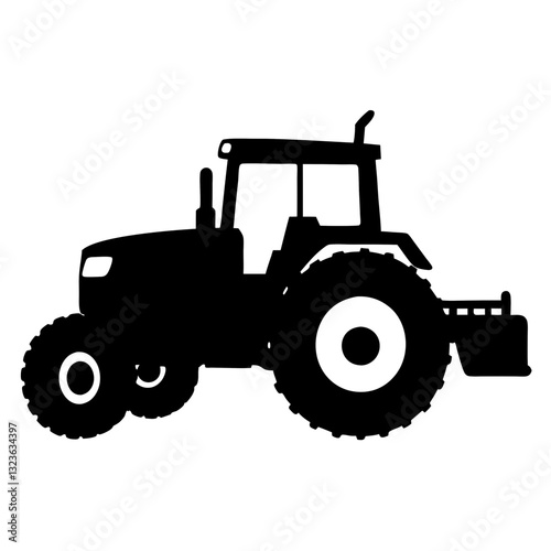 A monochromatic, flat illustration of a tractor, with a focus on the main components such as the tractor's body