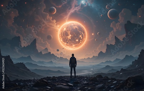 Mysterious Cosmic Landscape – A Sci-Fi Fantasy Scene with Floating Planets