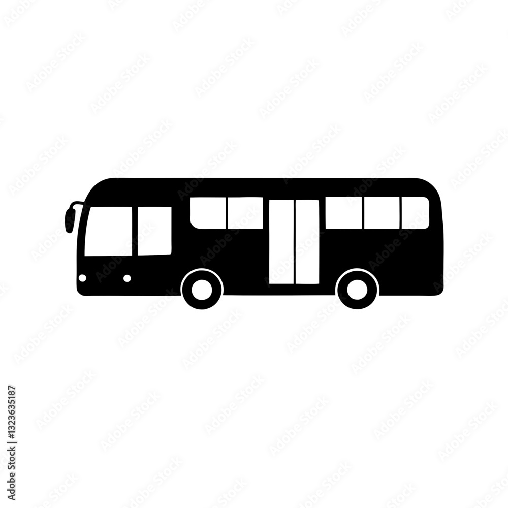 A simple, black and white illustration of a bus A simple, black and white illustration of a bus