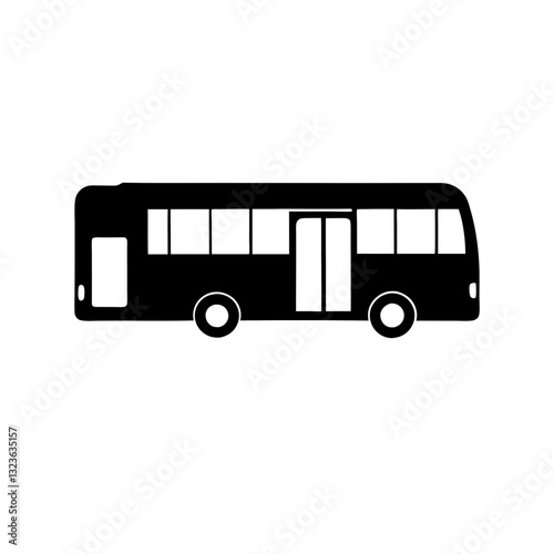 A simple, black and white illustration of a bus