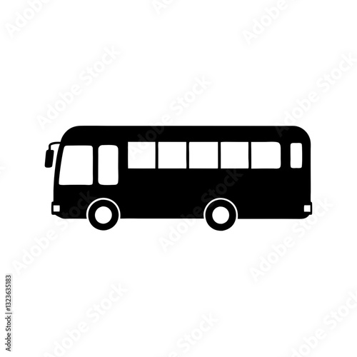 A simple, black and white illustration of a bus