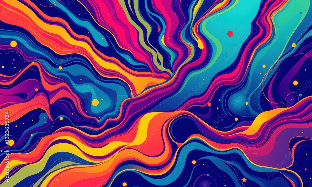 Fototapeta premium Vibrant Abstract Artwork With Dynamic Multicolored Waves and Swirls Creating an Energetic Visual Harmony in a Colorful Digital Canvas