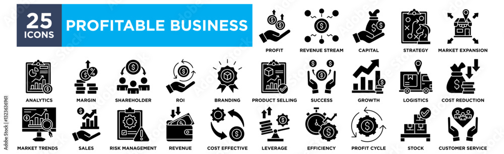 Profitable business icon collection set. Containing profit, revenue, income, sales, margin, cash flow, capital, asset icon. Simple line vector Profitable business icon collection set. Containing profit, revenue, income, sales, margin, cash flow, capital, asset icon. Simple line vector