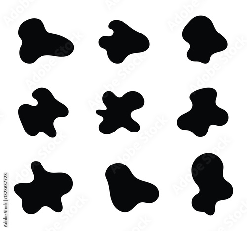 Organic amoeba blob shape abstract black color vector illustration isolated background