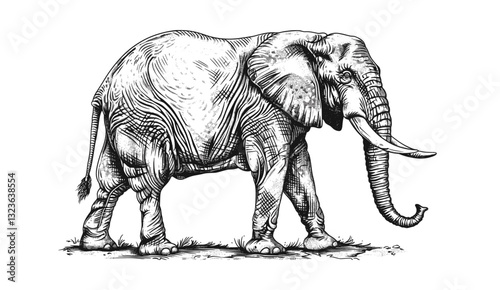 African elephant vector, hand drawn illustration, black and white, animal silhouette, vintage engraving, ink art, isolated image, wild animal, nature sketch, bishop background