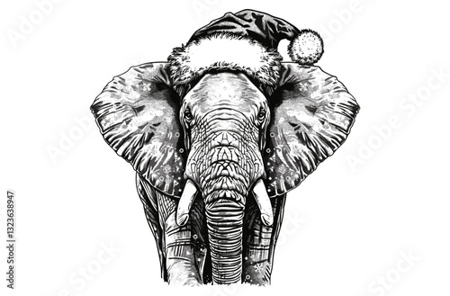 African elephant silhouette, hand drawn vector, vintage engraving, black and white illustration, isolated animal, wild animal art, ink sketch, nature background
