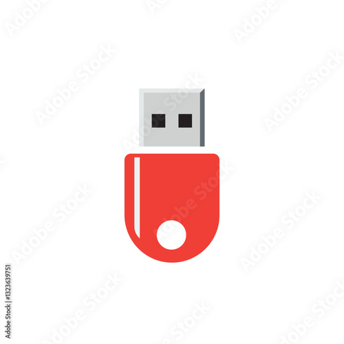 Simple and modern red USB flash drive icon symbolizing data storage, file transfer, and digital technology. Ideal for technology, computing, and business-related projects.