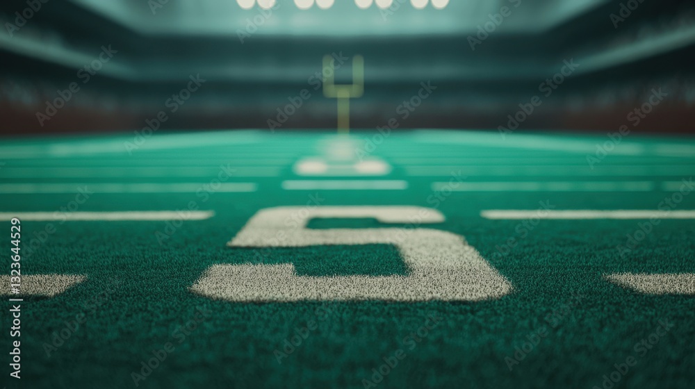 Obraz premium Close-Up View of Football Field with Yard Markings and Goalposts