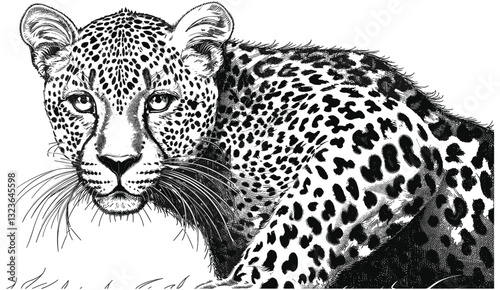 Vector vintage engraving leopard set, panther illustration, ink sketch, Africa wild cat, cheetah background, jaguar animal, silhouette art, black and white, hand drawn, wildlife print