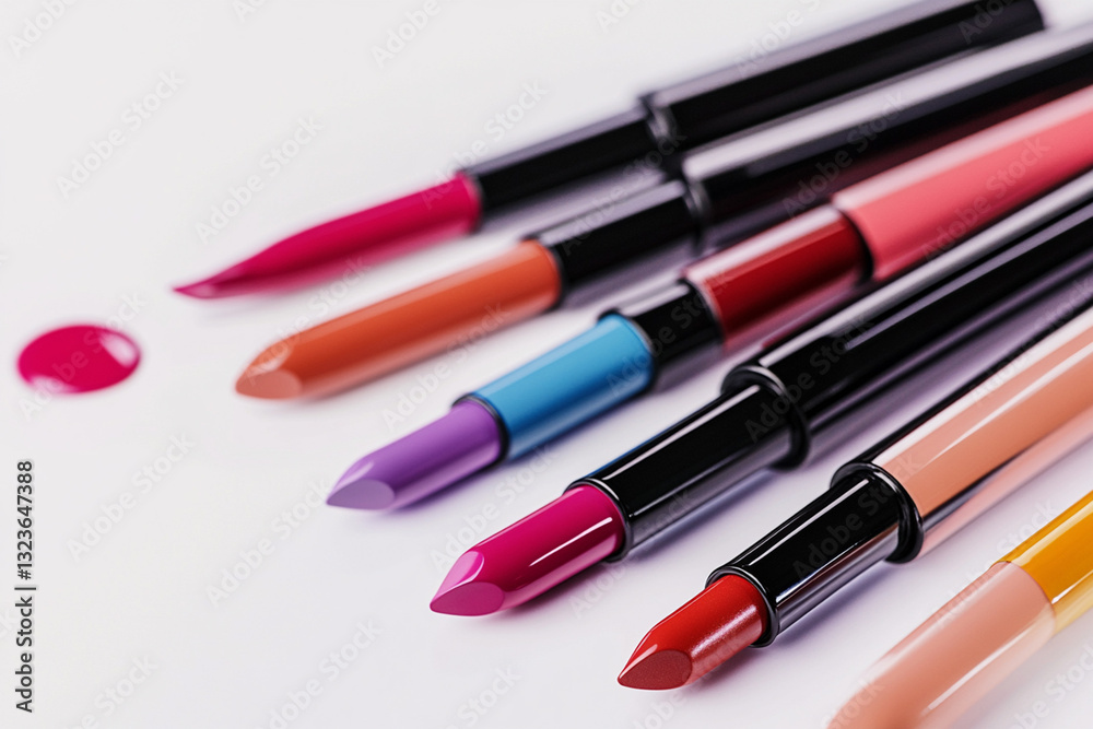 Multicolored lipsticks and glosses on a white background Multicolored lipsticks and glosses on a white background