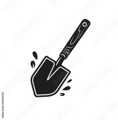 Shovel icon, garden shovel icon, vector in black color with white background.