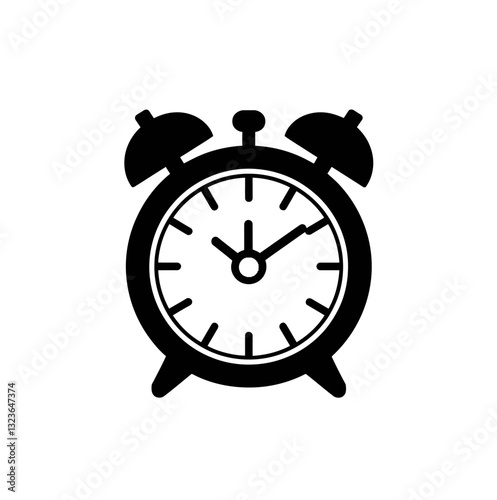 Alarm clock icon vector in black color with white background.
