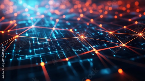 Abstract Neural Network Technology Background: Data Connection, Artificial Intelligence, Machine Learning, and Futuristic Digital Network.