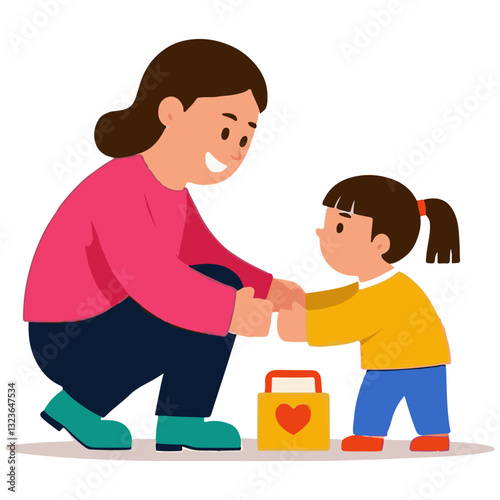 A cartoon image shows a mother tending to her daughter's arm. 