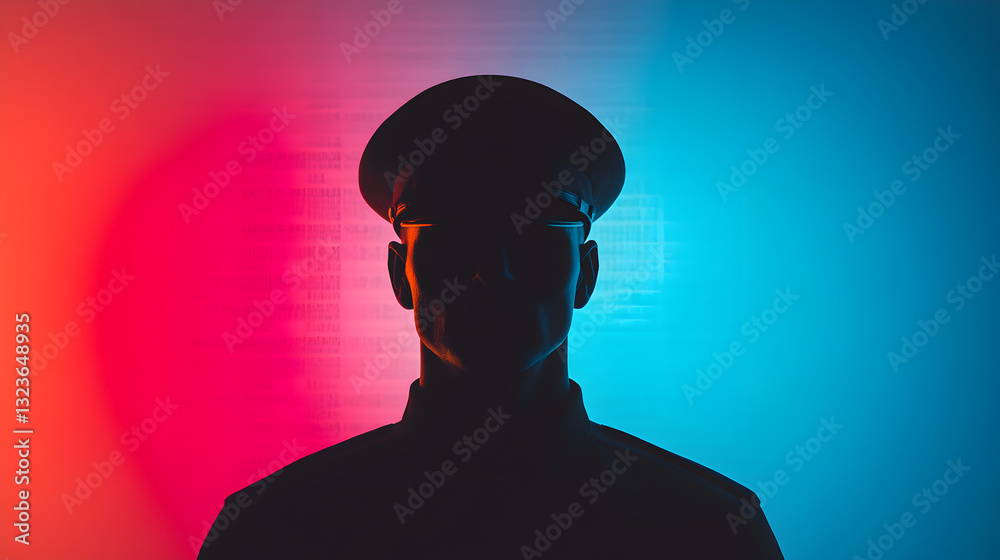 Police officer silhouette urban setting portrait dramatic lighting artistic vision