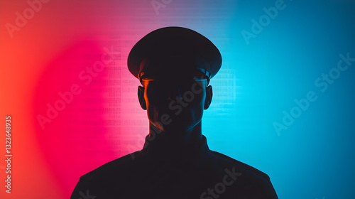 Obraz na płótnie Police officer silhouette urban setting portrait dramatic lighting artistic vision w salonie