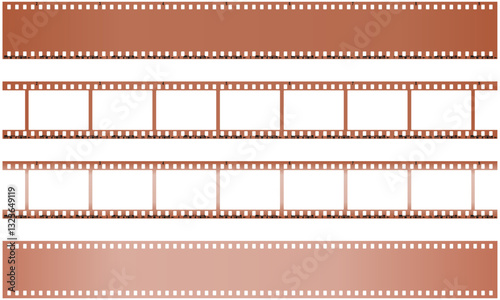 The film's tapes are brown, on a transparent background. An old frame from a retro movie. Vector illustration