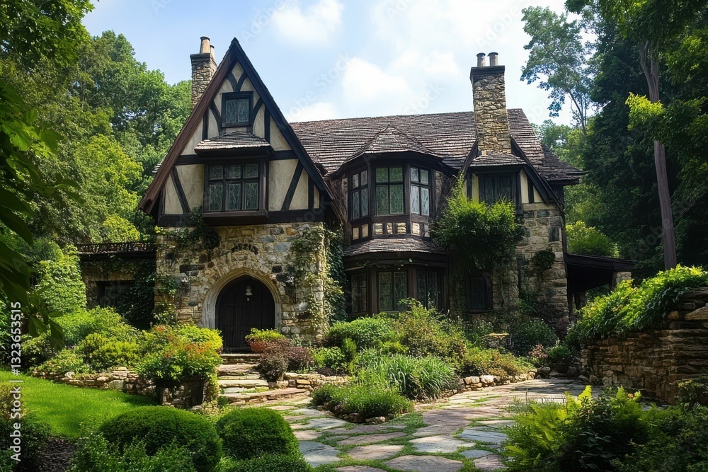 Tudor House. Traditional British Home with Large Exterior Beam Structure Tudor House. Traditional British Home with Large Exterior Beam Structure