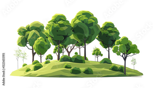 vector illustration of a park landscape with green trees, isolated on white and transparent background, nature scene, outdoor greenery, eco-friendly design, environment