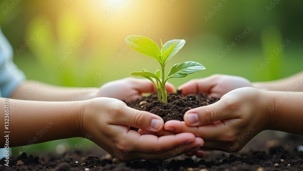 Protecting Our Planet Two Hands Gently Holding a Young Sprout Protecting Our Planet Two Hands Gently Holding a Young Sprout