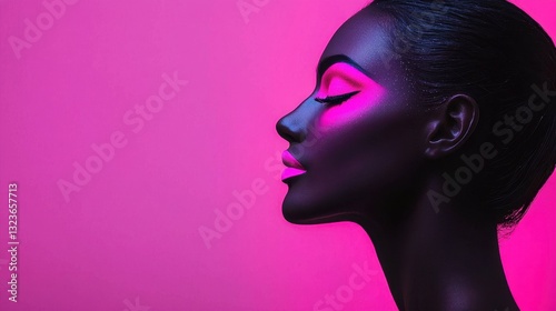 Elegant Profile of Model Against Vibrant Pink Background