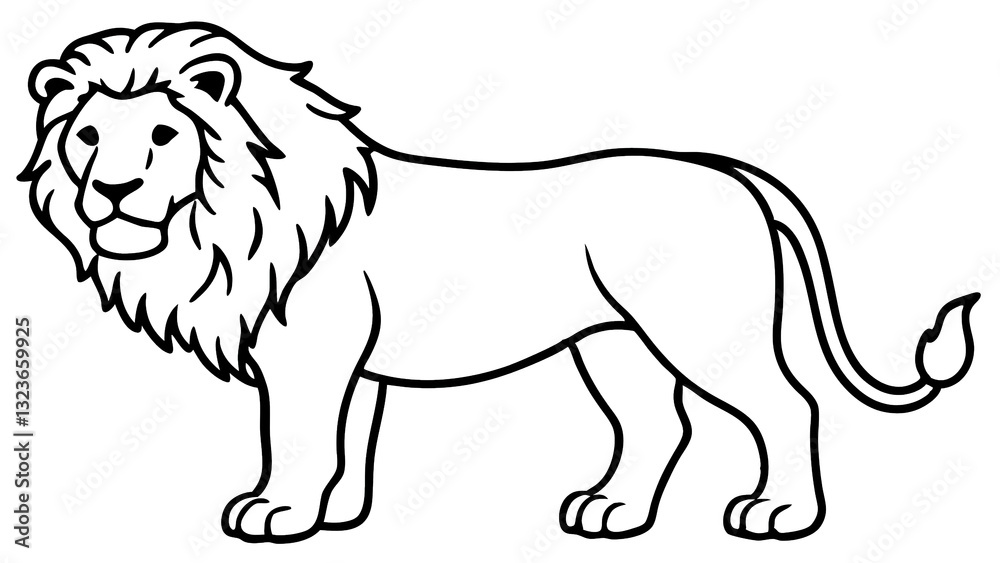 Obraz premium A Majestic Lion, King Of The Savanna, Stands Proudly In A Simple, Bold Line Art Style