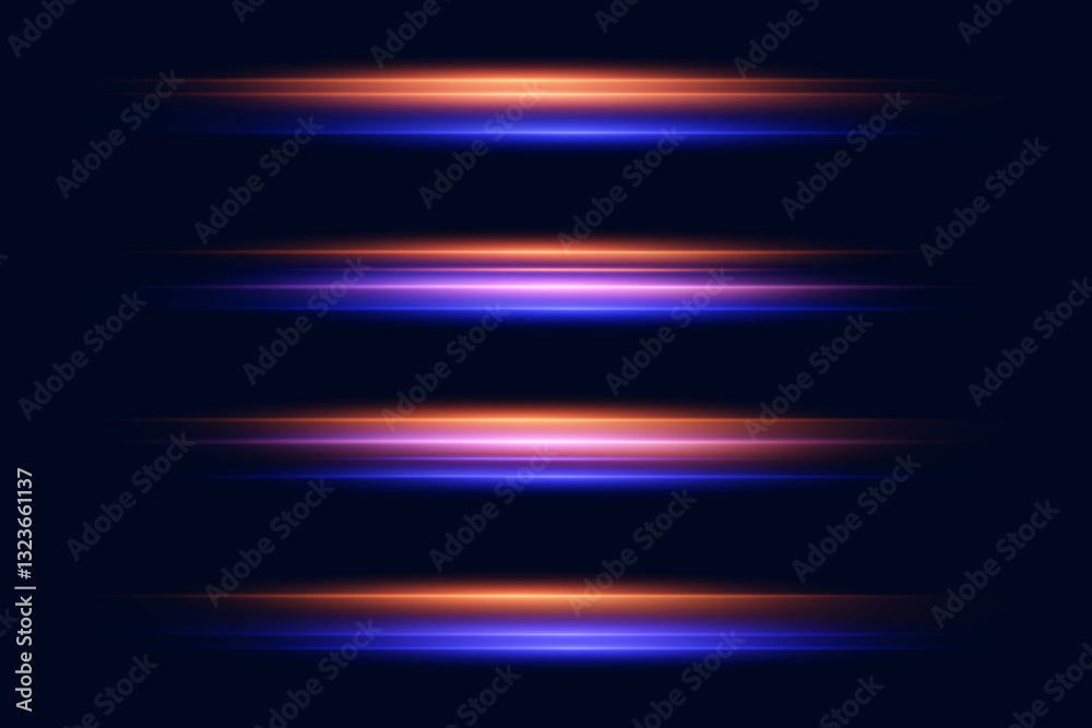 Obraz premium Set of sparkling lines, laser beam, light effect. On a black background.